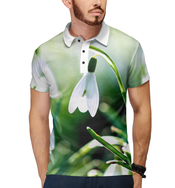 Мужское поло с изображением Подснежник цвета Белый