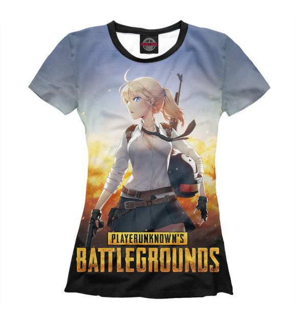 Женская футболка с притом PUBG цвета Белый Женская футболка с изображением PUBG цвета Белый