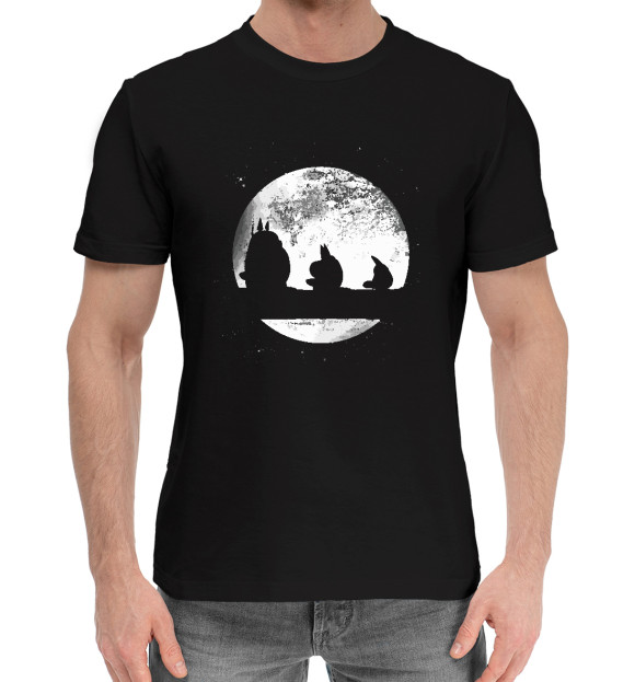 Мужская хлопковая футболка с изображением Planet Totoro цвета Черный