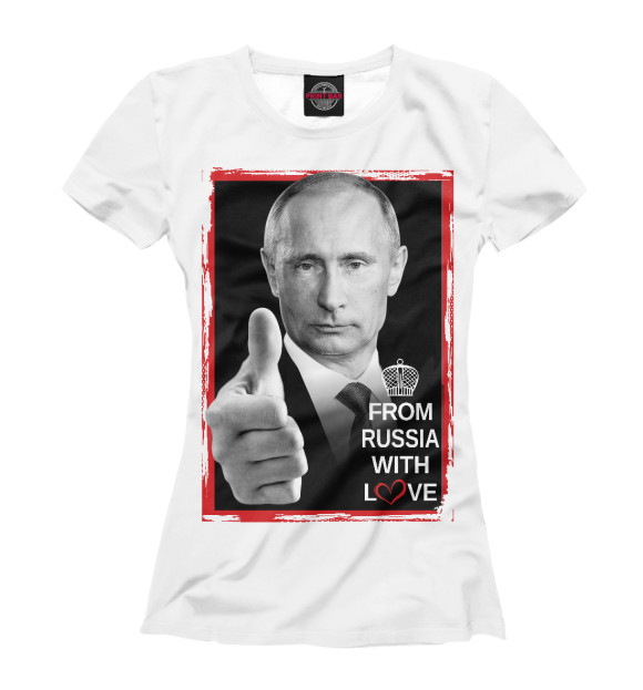 Женская футболка с изображением Из России с любовью (Путин) цвета Белый