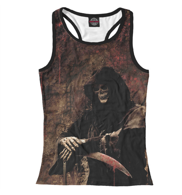 Женская майка-борцовка с изображением Готика скелет в капюшоне цвета Белый