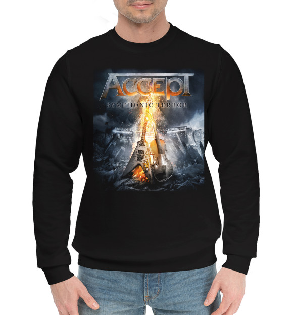 Мужской хлопковый свитшот с изображением Accept цвета Черный