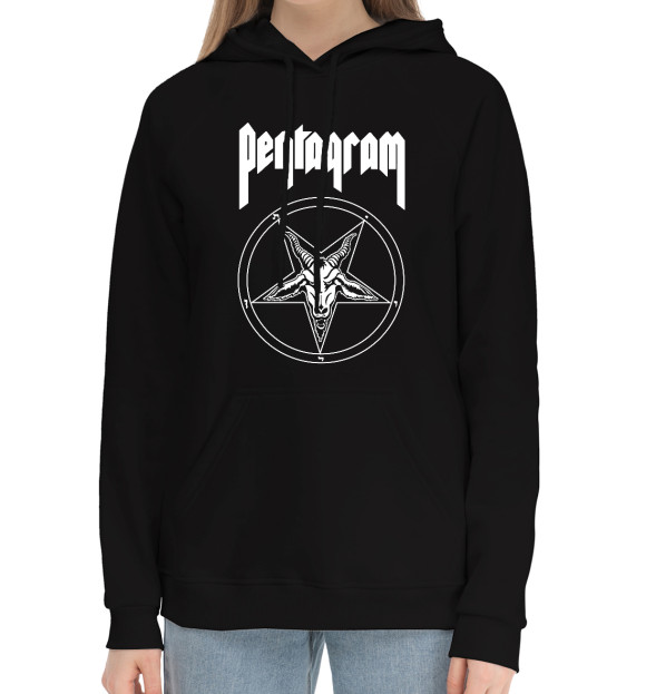 Женский хлопковый худи с изображением Pentagram цвета Черный
