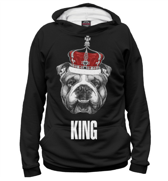 Женское худи с изображением Английский бульдог с короной цвета Белый