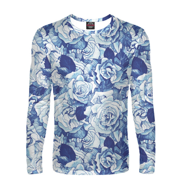 Мужской лонгслив с притом Голубые розы цвета Белый Мужской лонгслив с изображением Голубые розы цвета Белый