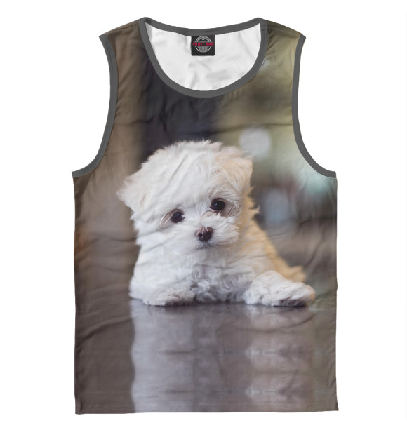 Мужская майка с изображением Щенок вест-хайленд-уайт-терьера цвета Белый