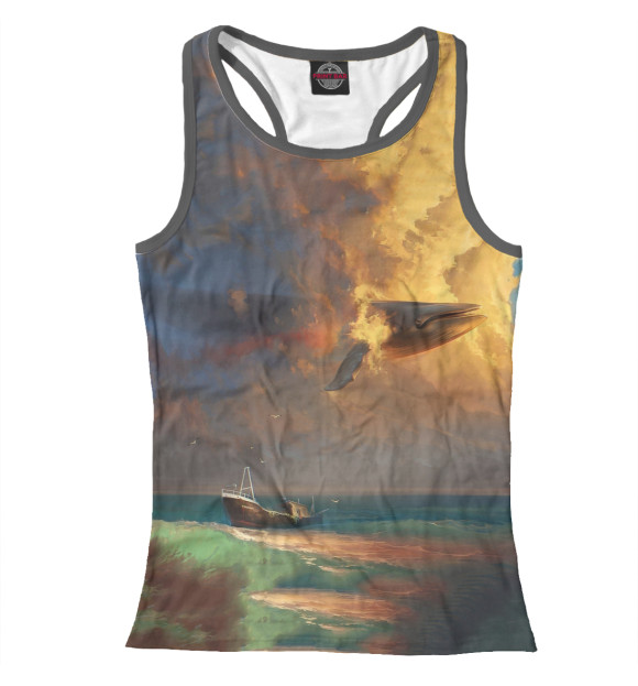 Женская майка-борцовка с изображением Кит в небе цвета Белый