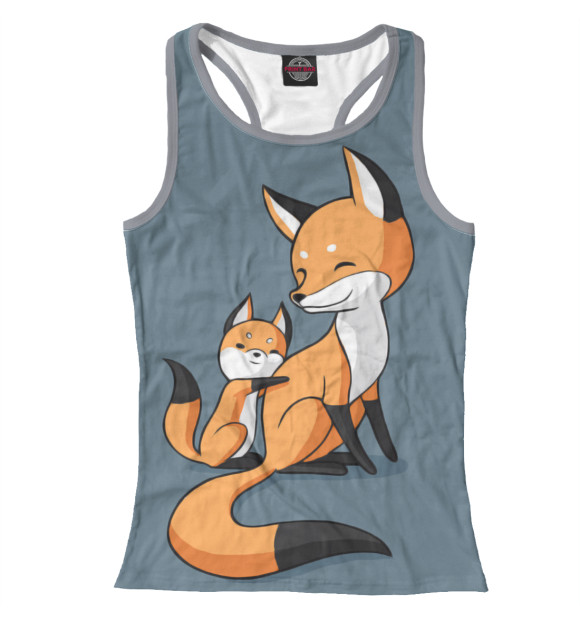 Женская майка-борцовка с изображением Лисица с лисёнком цвета Белый