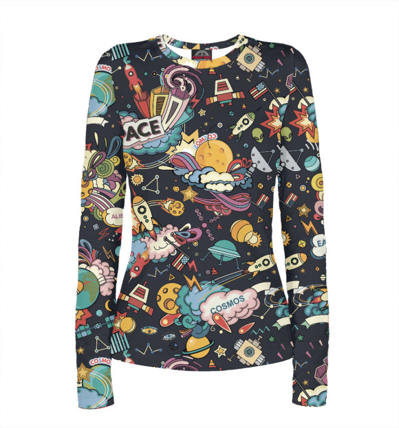 Женский лонгслив с изображением Космический мир цвета Белый