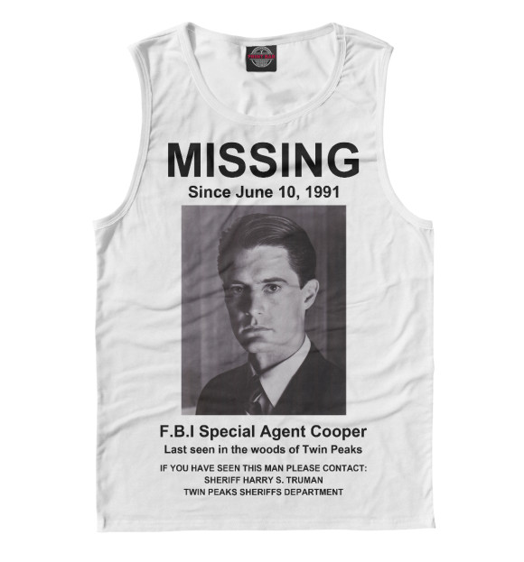 Мужская майка с изображением Agent Cooper Missing цвета Белый