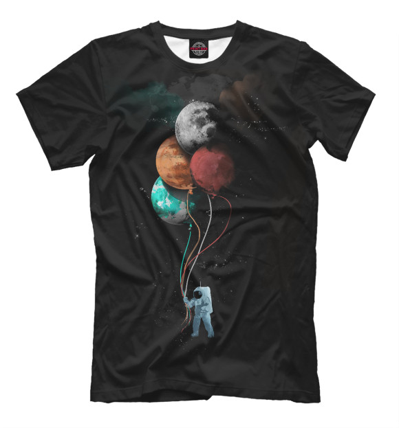 Мужская футболка с изображением Путешествие Космонавта цвета Черный