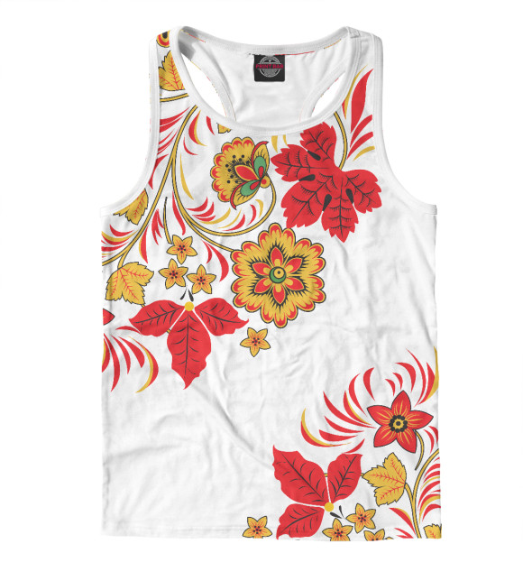 Мужская майка-борцовка с изображением Хохлома цвета Белый