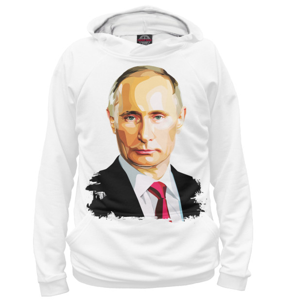 Мужское худи с изображением Путин! цвета Белый