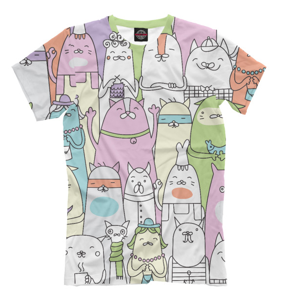 Мужская футболка с изображением котики цвета Молочно-белый