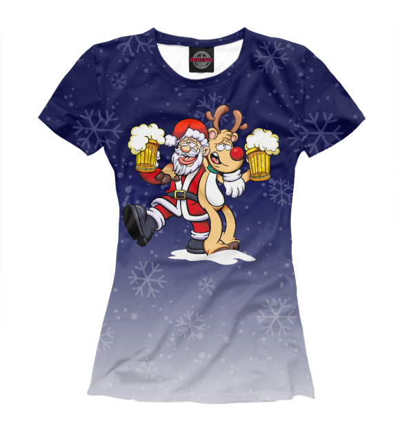 Женская футболка с изображением Санта и олень цвета Белый