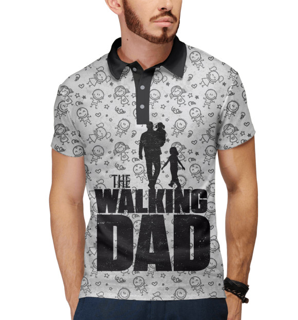 Мужское поло с изображением Walking Dad цвета Белый