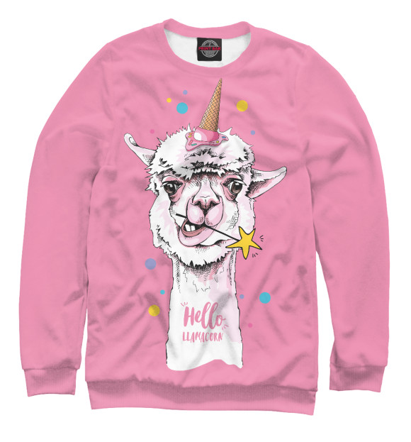 Мужской свитшот с изображением Hello llamacorn цвета Белый