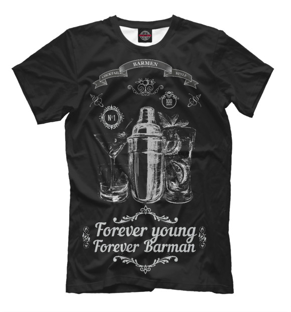 Мужская футболка с изображением Forever young, forever Barman цвета Черный