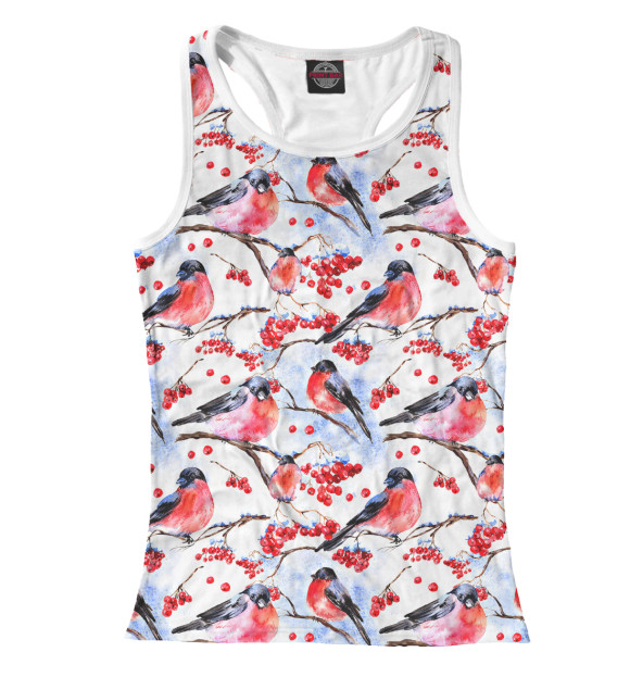 Женская майка-борцовка с изображением Снегири на Ветке цвета Белый
