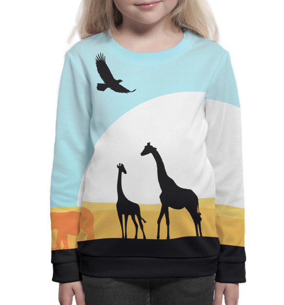 Свитшот для девочек с изображением Жирафы цвета Белый