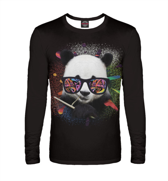 Мужской лонгслив с изображением Панда в очках цвета Белый