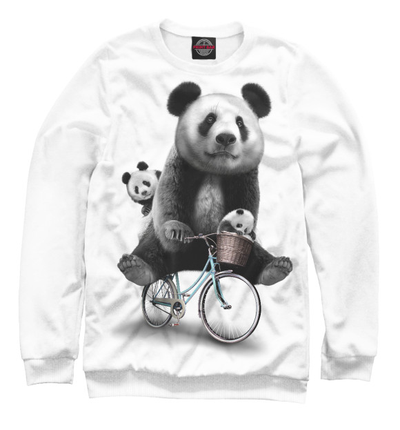 Мужской свитшот с изображением Панда на велосипеде цвета Белый