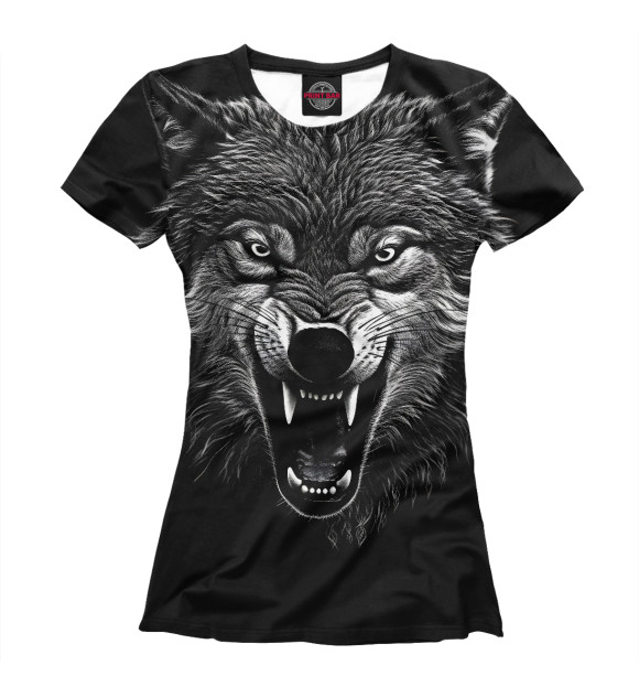 Женская футболка с изображением Озлобленный волк цвета Белый
