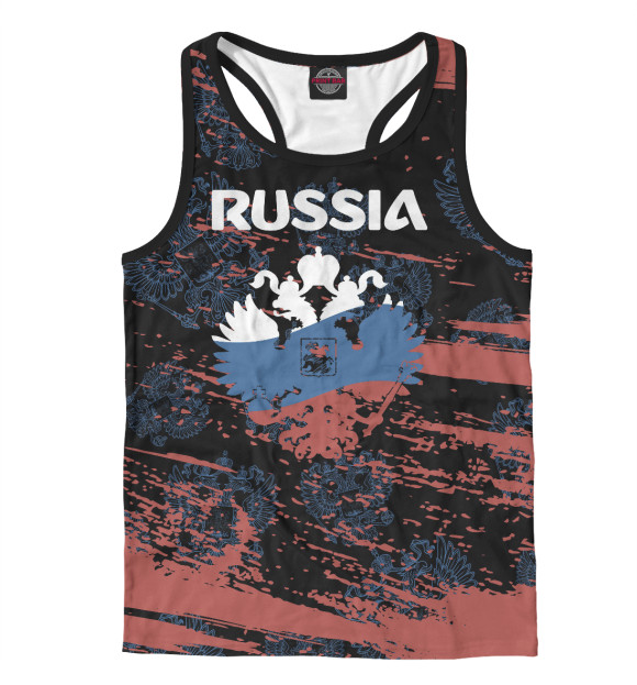 Мужская майка-борцовка с изображением RUSSIA цвета Белый