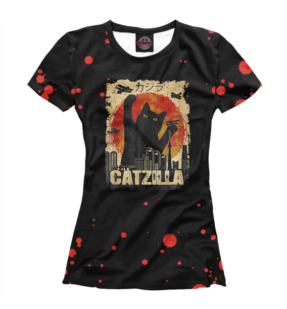 Футболка для девочек с изображением Catzilla цвета Белый