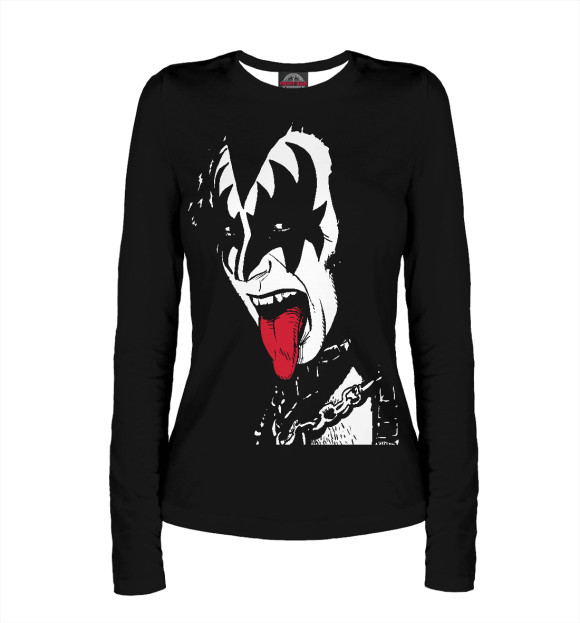 Женский лонгслив с притом Gene Simmons цвета Белый Женский лонгслив с изображением Gene Simmons цвета Белый