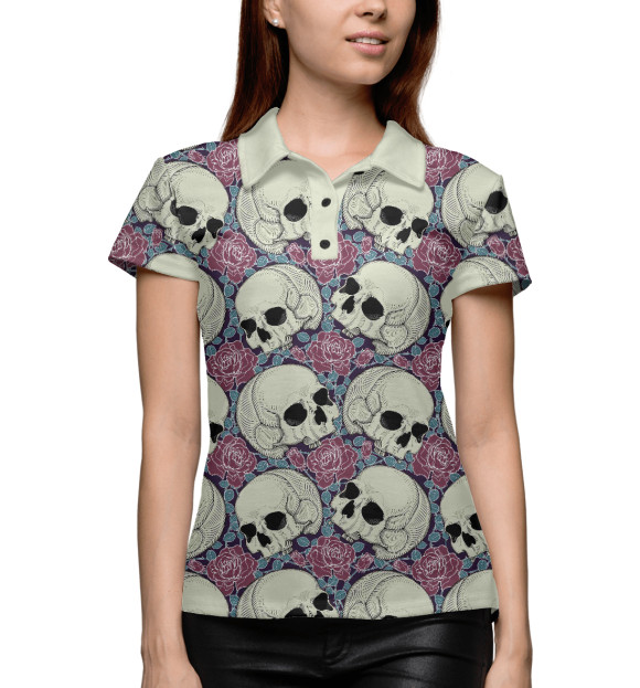 Женское поло с изображением Skull Garden цвета Белый