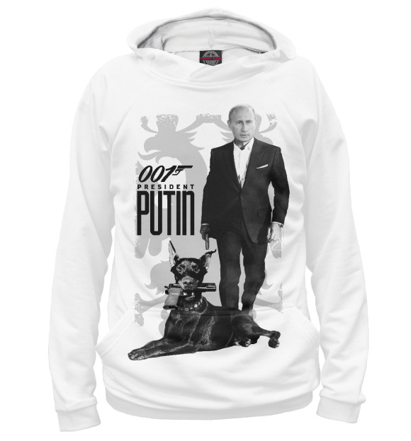 Мужское худи с изображением Президент Путин цвета Белый