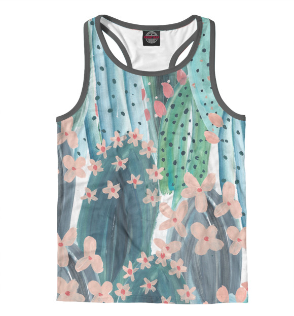 Мужская майка-борцовка с изображением Цветущий кактус цвета Белый