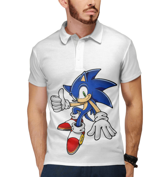 Мужское поло с изображением Соник цвета Белый