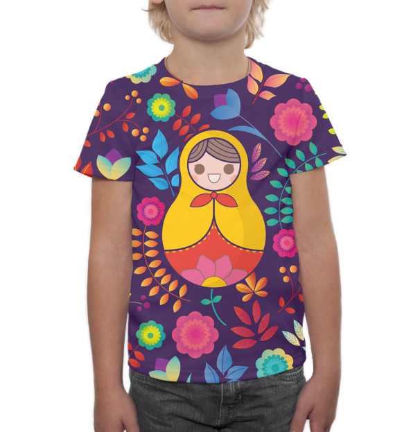 Футболка для мальчиков с изображением Матрешка цвета Белый