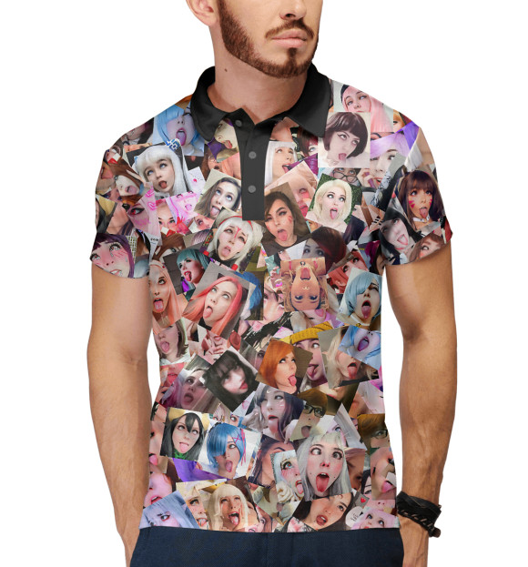 Мужское поло с изображением Real 3D Ahegao cosplay цвета Белый