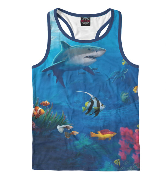 Мужская майка-борцовка с изображением Акула цвета Белый