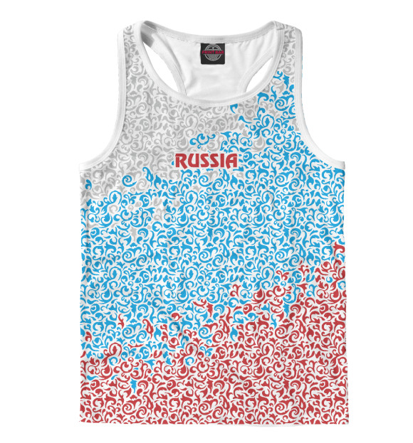 Мужская майка-борцовка с изображением Россия. Завитушки цвета Белый