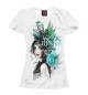 Женская футболка Девушка с птицами и листьями