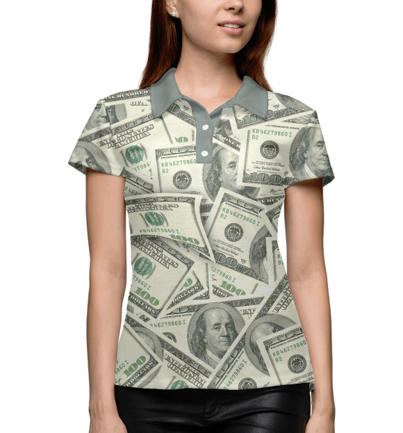 Женское поло с изображением Доллары цвета Белый