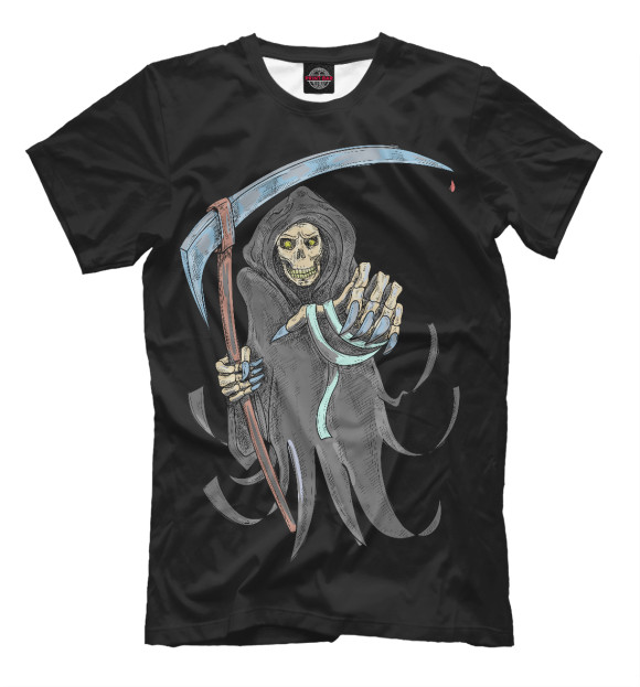 Мужская футболка с изображением Смерть с косой цвета Белый