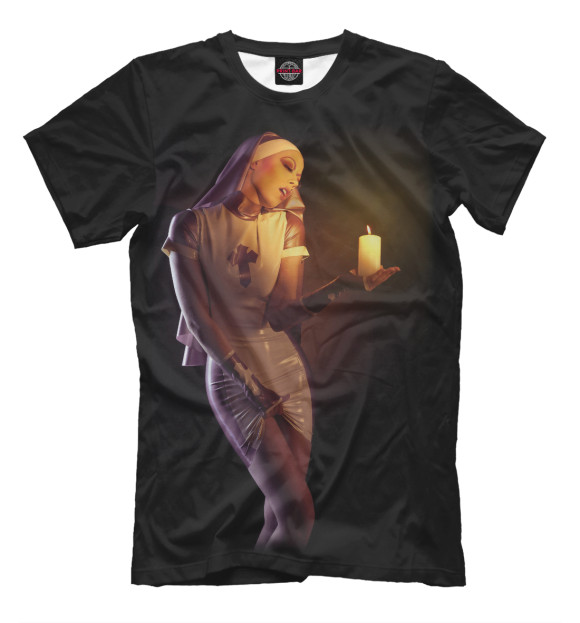 Мужская футболка с изображением Монашка со свечой цвета Черный