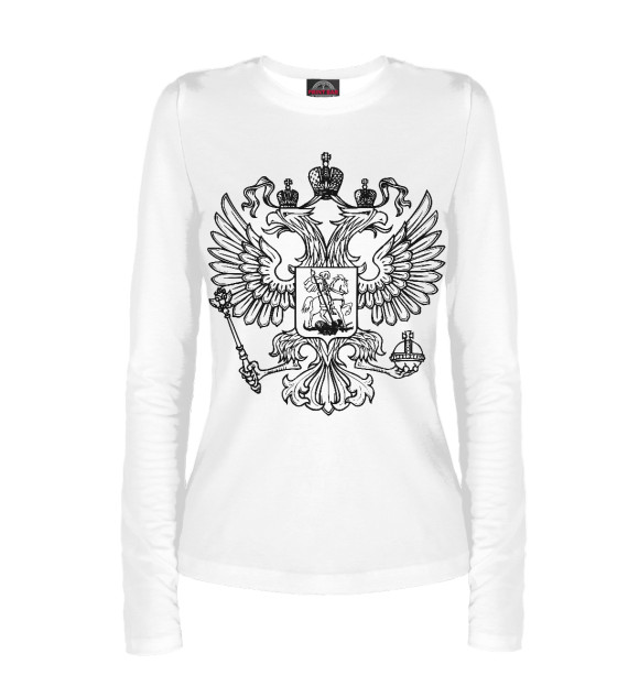 Женский лонгслив с изображением Герб Российской Федерации (одноцветный) цвета Белый