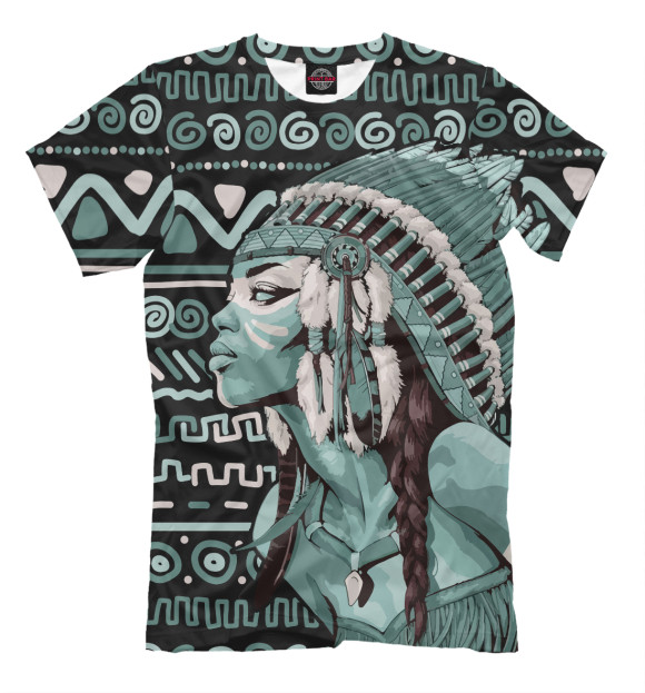 Мужская футболка с изображением Девушка индеец цвета Серый
