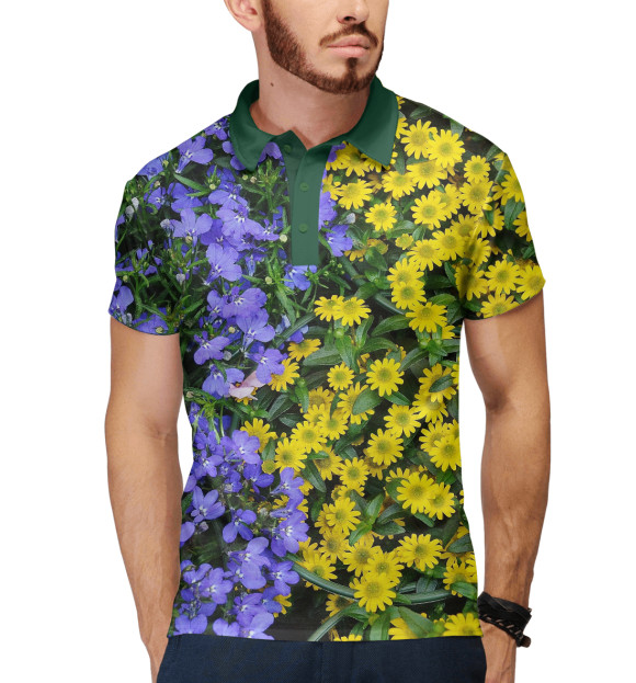 Мужское поло с притом Цветочный сад цвета Белый Мужское поло с изображением Цветочный сад цвета Белый