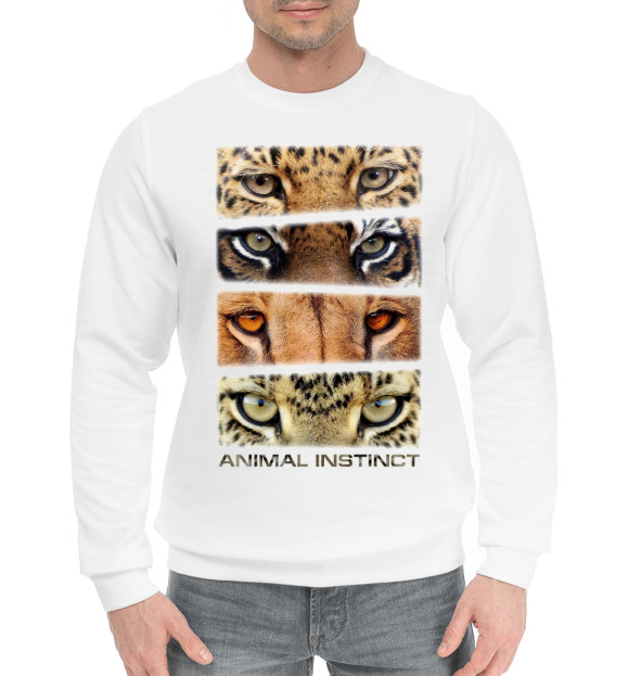 Мужской хлопковый свитшот с изображением Animal instinct цвета Белый