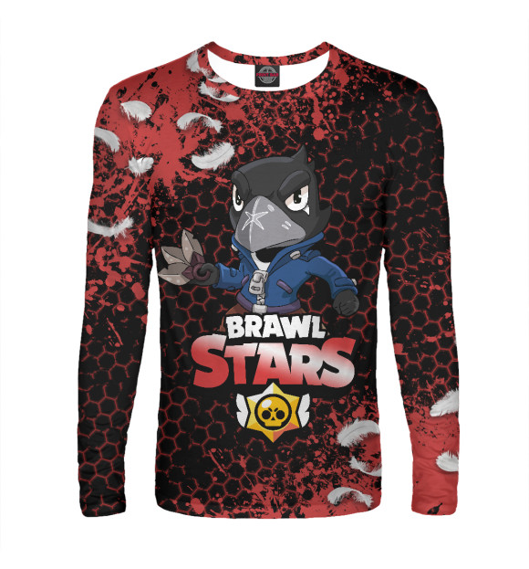 Мужской лонгслив с притом Brawl Stars Crow цвета Белый Мужской лонгслив с изображением Brawl Stars Crow цвета Белый