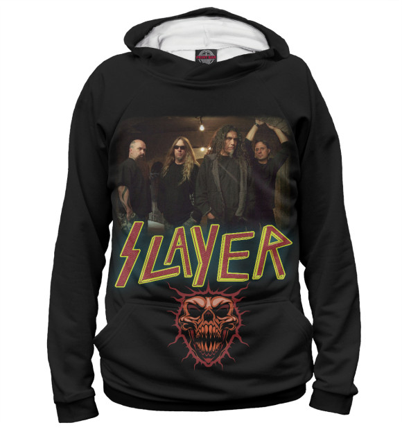 Мужское худи с изображением Slayer цвета Белый