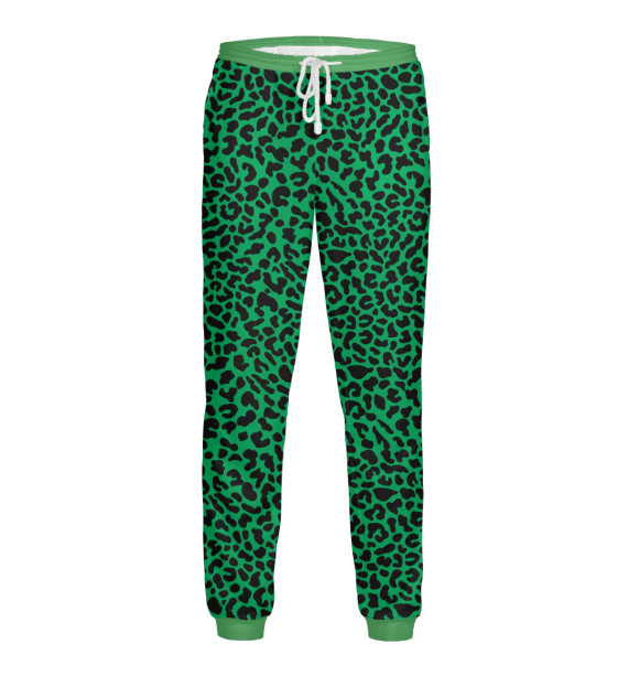 Мужские спортивные штаны с изображением Леопардовый узор зеленый цвета Белый