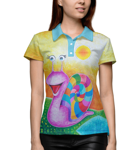 Женское поло с изображением Улитка цвета Белый